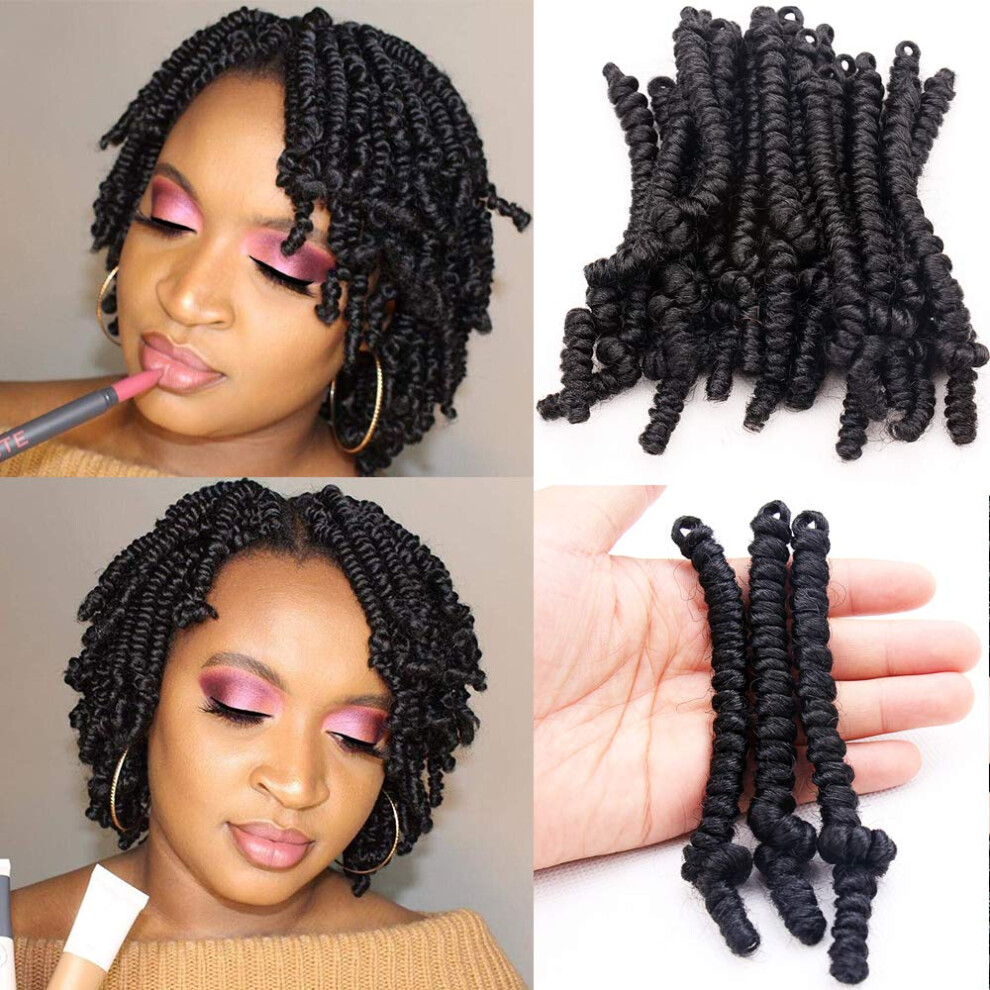 Unisex 6 Inch Pretwisted Passion Twist Crochet Hair Bob, Short Spring Twist Braids, Ready To Install 1B
