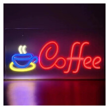 Coffee Neon Sign USB Powered Wall Decor with Colorful LED Lighting for Coffee Bar 22x42cm