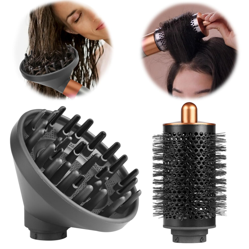 Upgraded Diffuser and Large Round Volumizing Brush HS01 HS05 Hair Styling Attachments for Dyson Airwrap