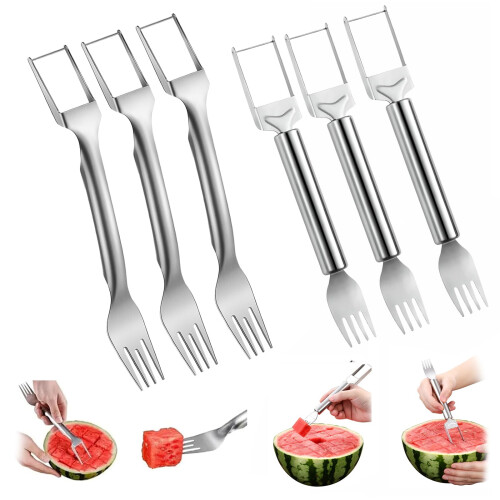2 in 1 Stainless Steel Watermelon Cutter and Fork Slicer Tool for Quick Cube Serving (6)