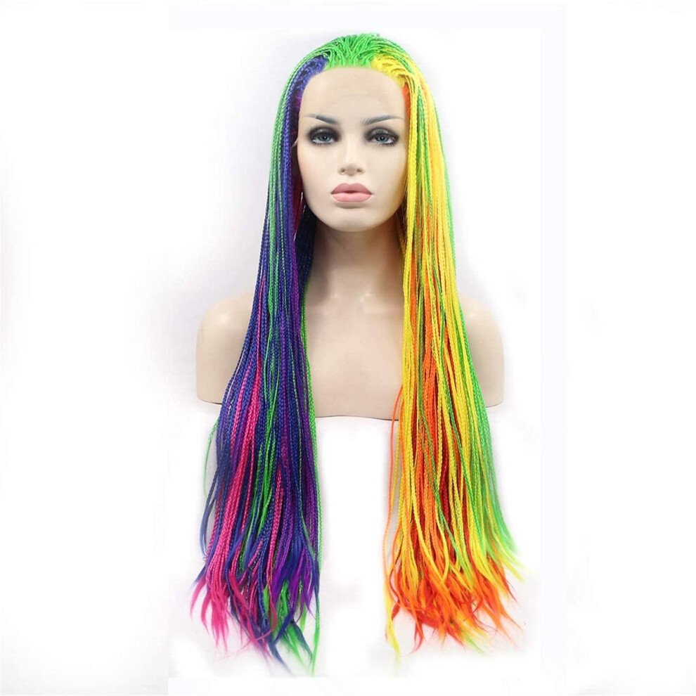 Colorful 13x3 Lace Front Braided Wig for Black Women, Synthetic Long Box Braids with Natural Hairline