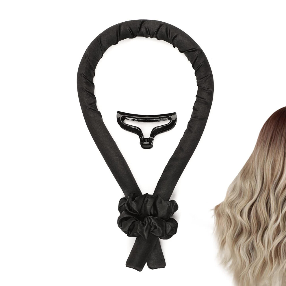 Heatless Hair Curlers Set for Long and Medium Hair Overnight Wave Rod with Hair Ties and Clip Black
