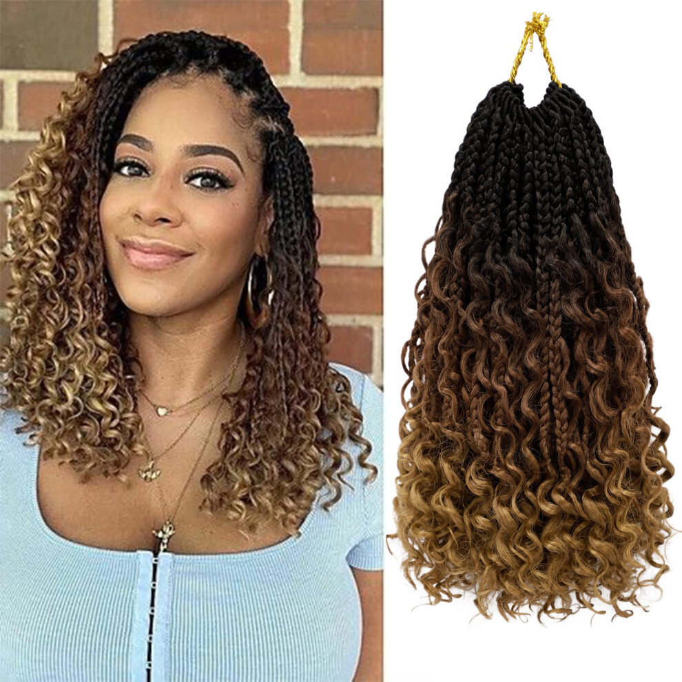 Unisex 12 Inch Goddess Box Braids Crochet Hair 8 Packs Bohemian Curly Ends Prelooped Synthetic Braids T1b/30/27