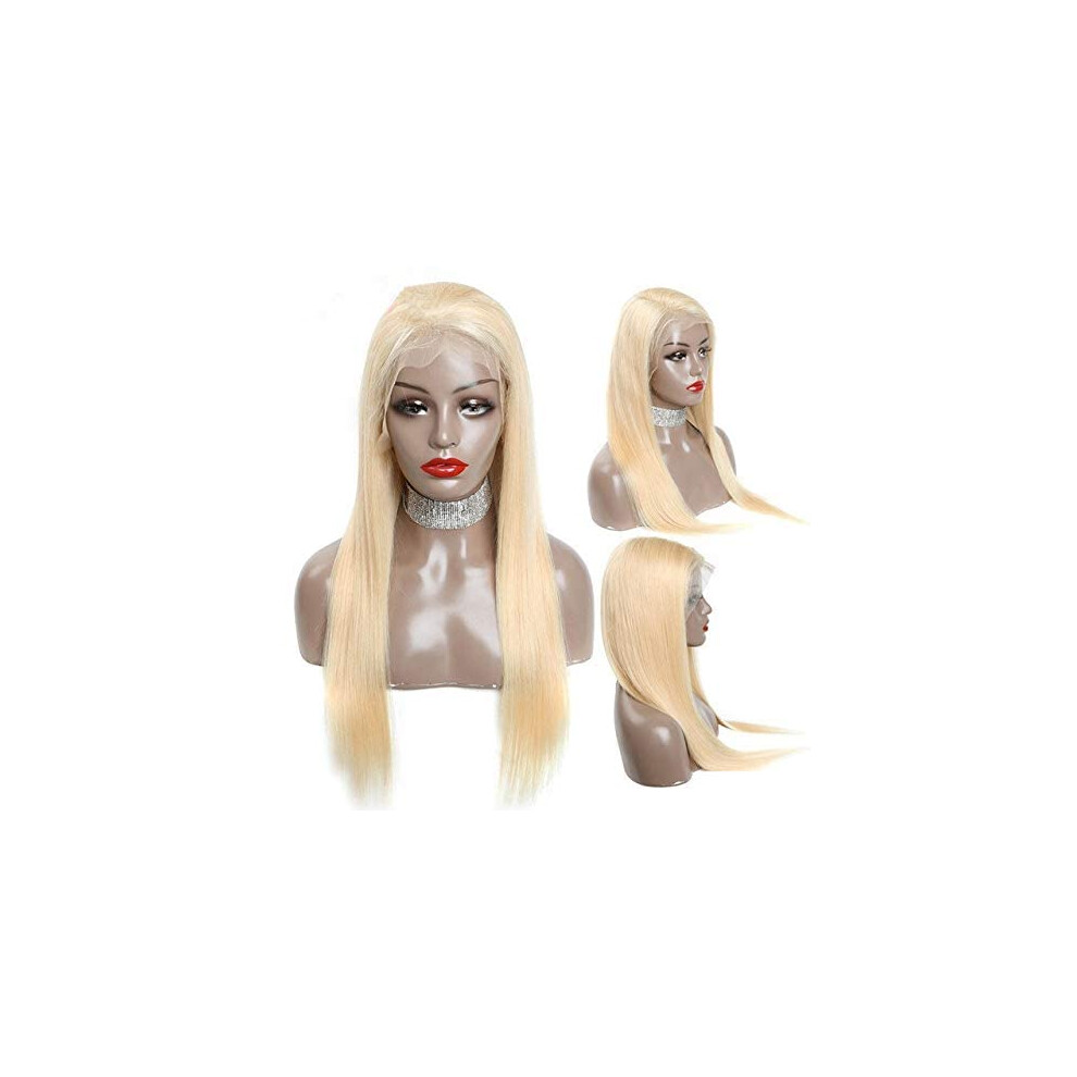 Unisex 26 Inch 613 Blonde Brazilian Straight Lace Front Human Hair Wig Preplucked Natural Hairline
