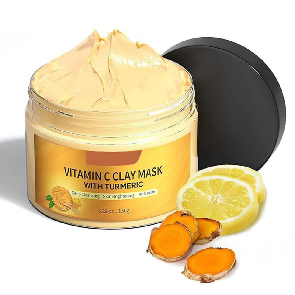 Facial Clay Mask with Organic Turmeric and Vitamin C, Deep Pore Cleansing, Brightening Care