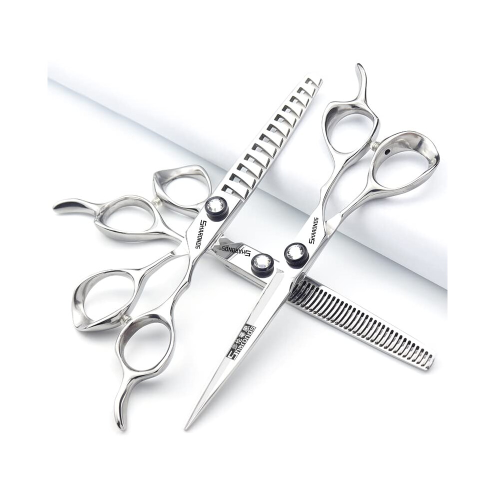 Professional Hair Cutting Scissors 6.5 Inch Set, Stainless Steel Hairdressing Shears with Ergonomic Offset Grip and Adjustable Tension