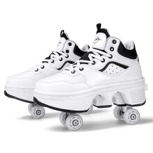Roller Shoes 2in1 Adjustable Quad Skates with DoubleRow Wheels for Adults Size 40