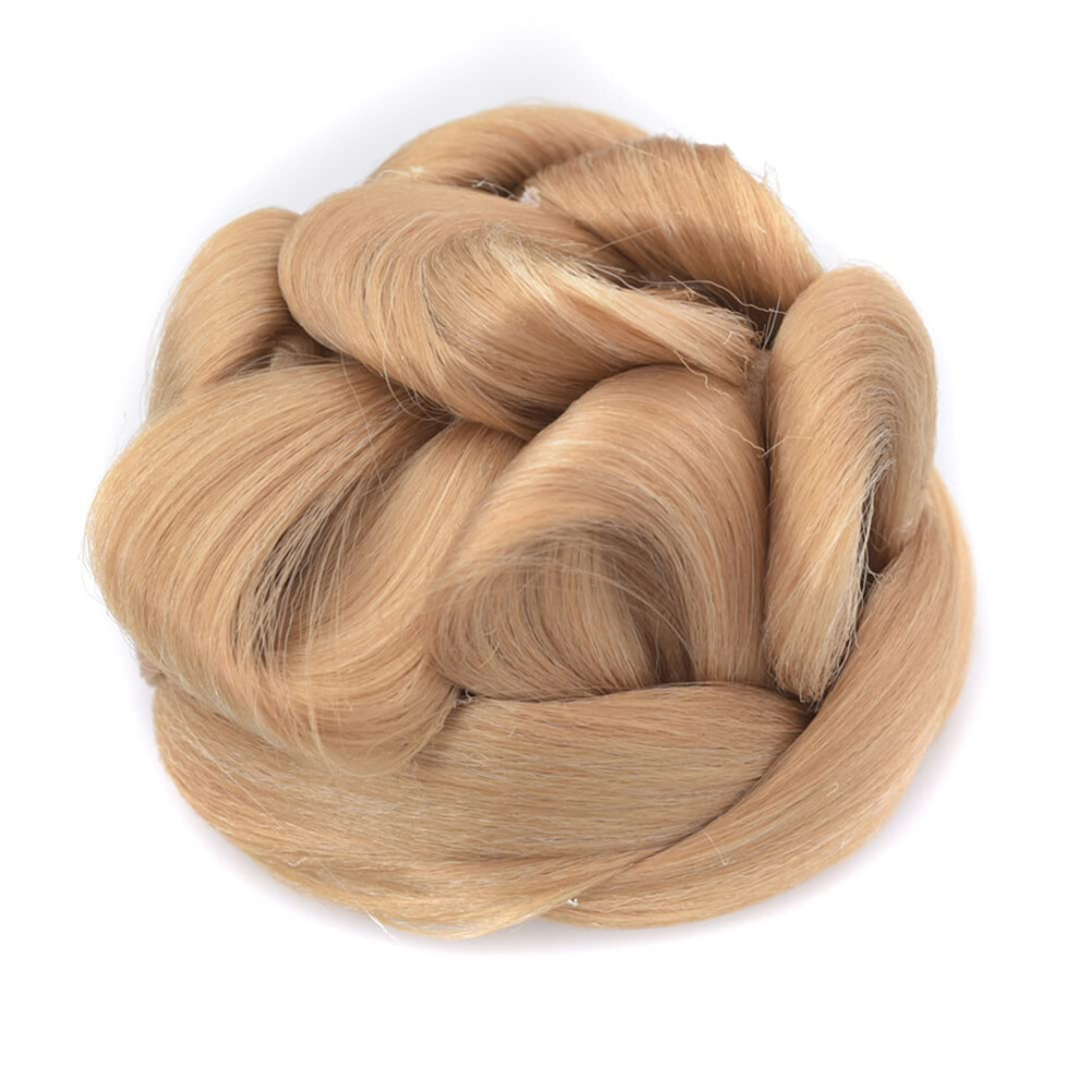 Unisex Synthetic Hair Bun Messy Hairpiece With Instant Volume Boost, Heat Styling Friendly, Curly 27/613