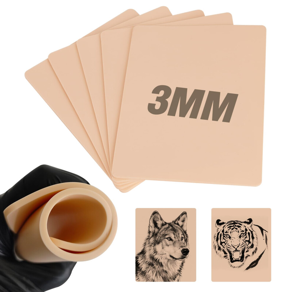 Tattoo Practice Skin 5 Pack 3mm Thick Double Sided Silicone with Realistic Texture for Beginners and Pros