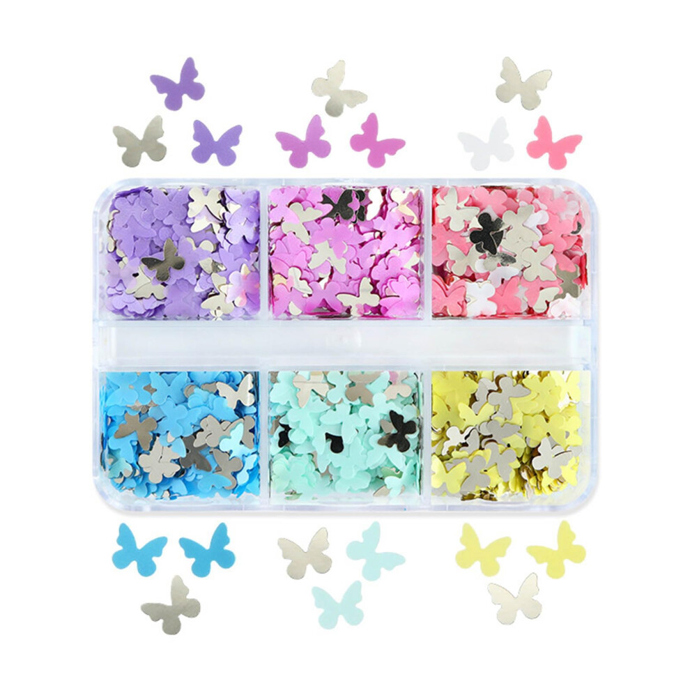 Nail Art Glitter with Butterfly Shape Sequins, MultiSize Sparkling Flakes for Nail Decoration