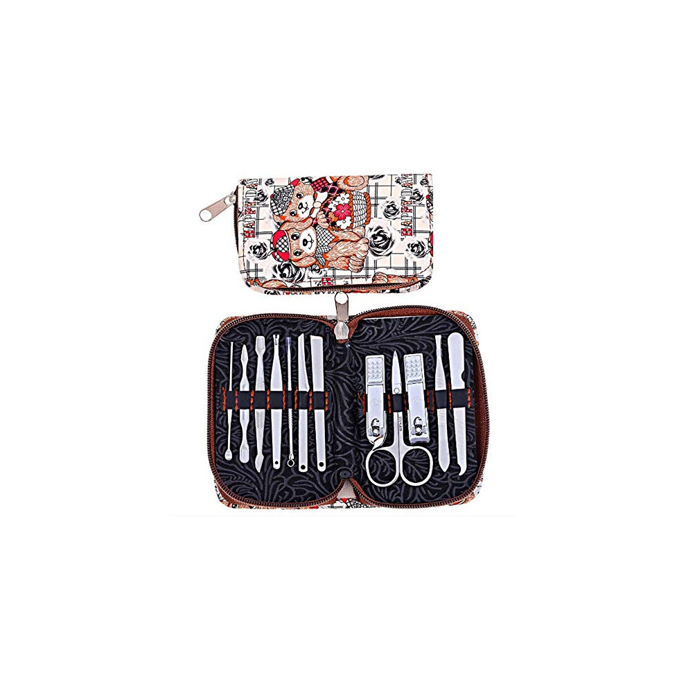 Manicure Set 12pcs Stainless Steel Grooming Kit with Nail Clippers Scissors Tweezers Travel Case