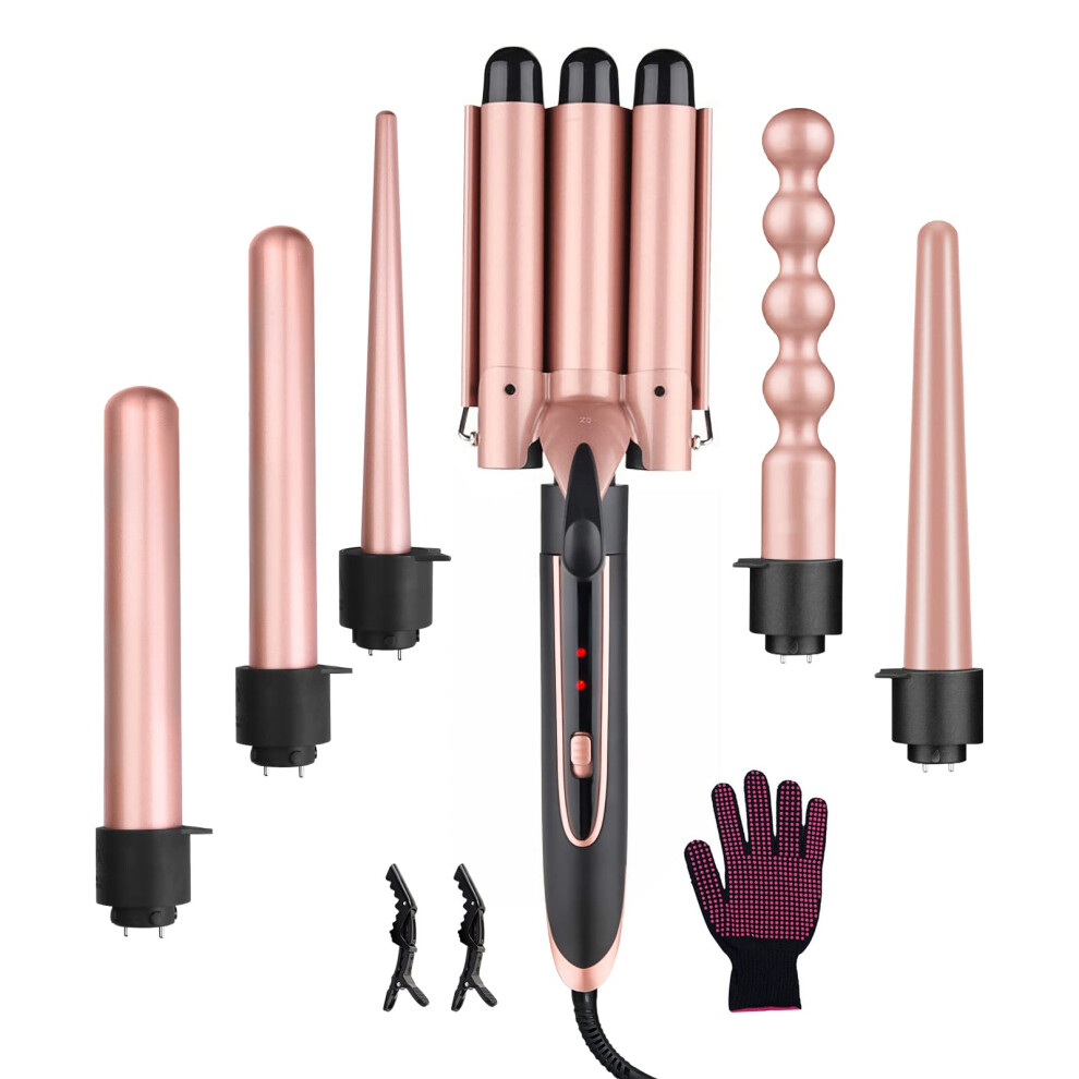 6 in 1 Curling Wand Set with Interchangeable Ceramic Barrels, Hair Waver Crimper, Dual Heat Control