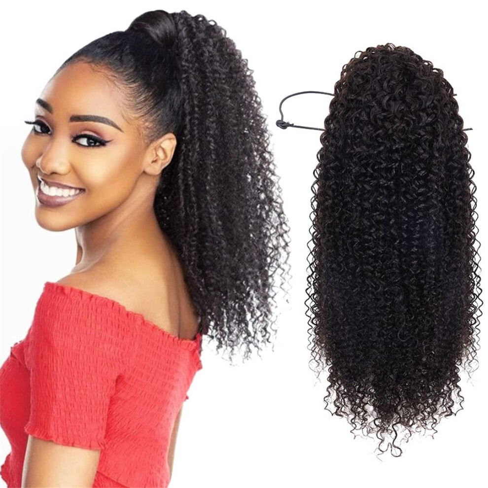 Unisex Brazilian Remy Human Hair Ponytail 24 Inch 1B Color Kinky Curly Clip In Drawstring Natural Style