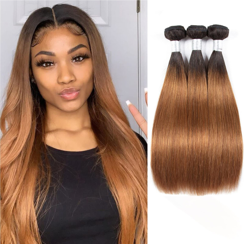 Brazilian Straight Hair Extensions Ombre Human Hair Weave Bundles Long Lasting Natural Look