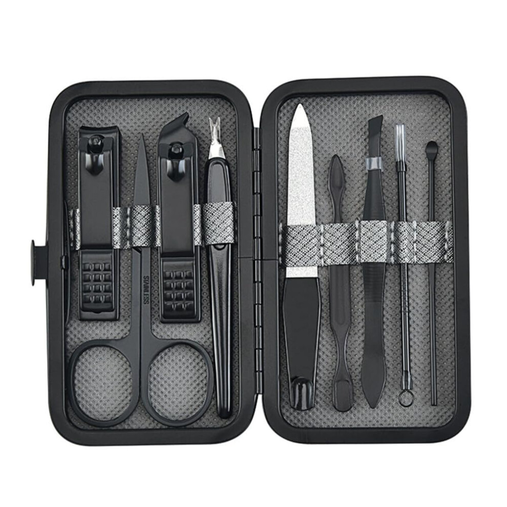 9pcs Ergonomic Stainless Steel Manicure Set with Nail Clippers Scissors and Tweezers for Travel
