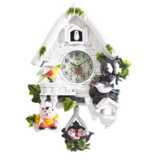 Cuckoo Clocks for Wall, European Pastoral Style, White With Bird Bell And Swing Alarm, Vintage Antique Home Decor Clock