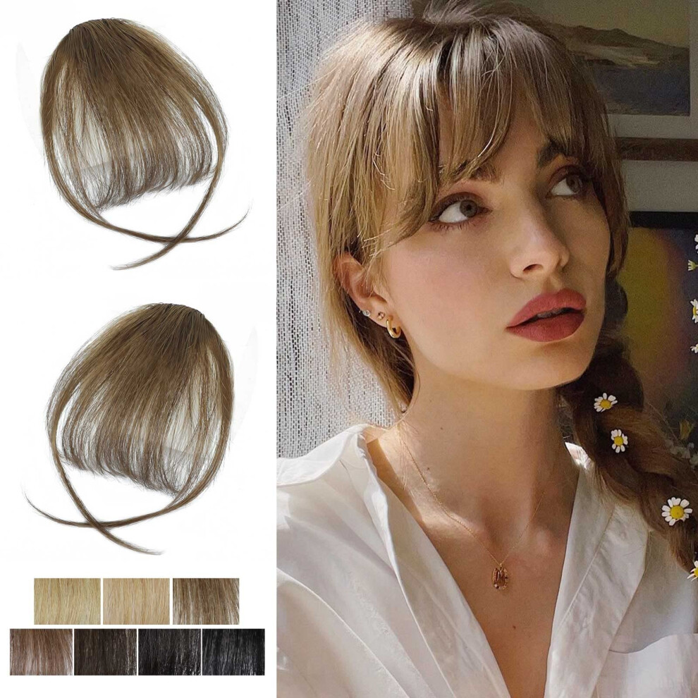 Unisex Brown Clip In Bangs Human Hair Light Wispy Fringe With Temples Natural Texture Hairpiece For Women