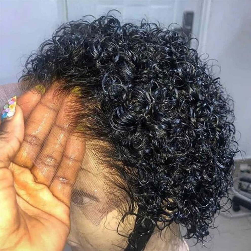 Unisex Pixie Cut Human Hair Wig 13X4 Curly Lace Front Glueless Brazilian Remy With Baby Hair