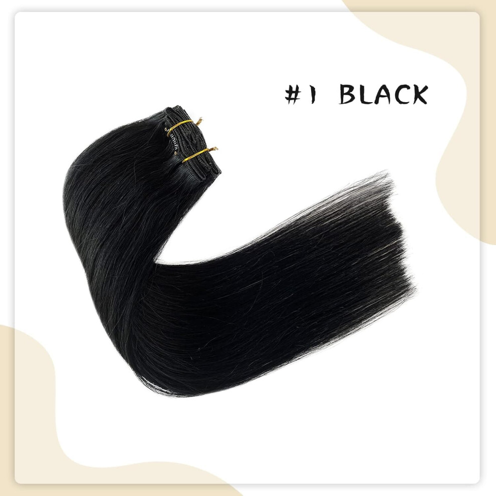 Unisex Black Clip In Human Hair Extensions Jet 22' Remy Double Weft 7Pcs Straight For Instant Length