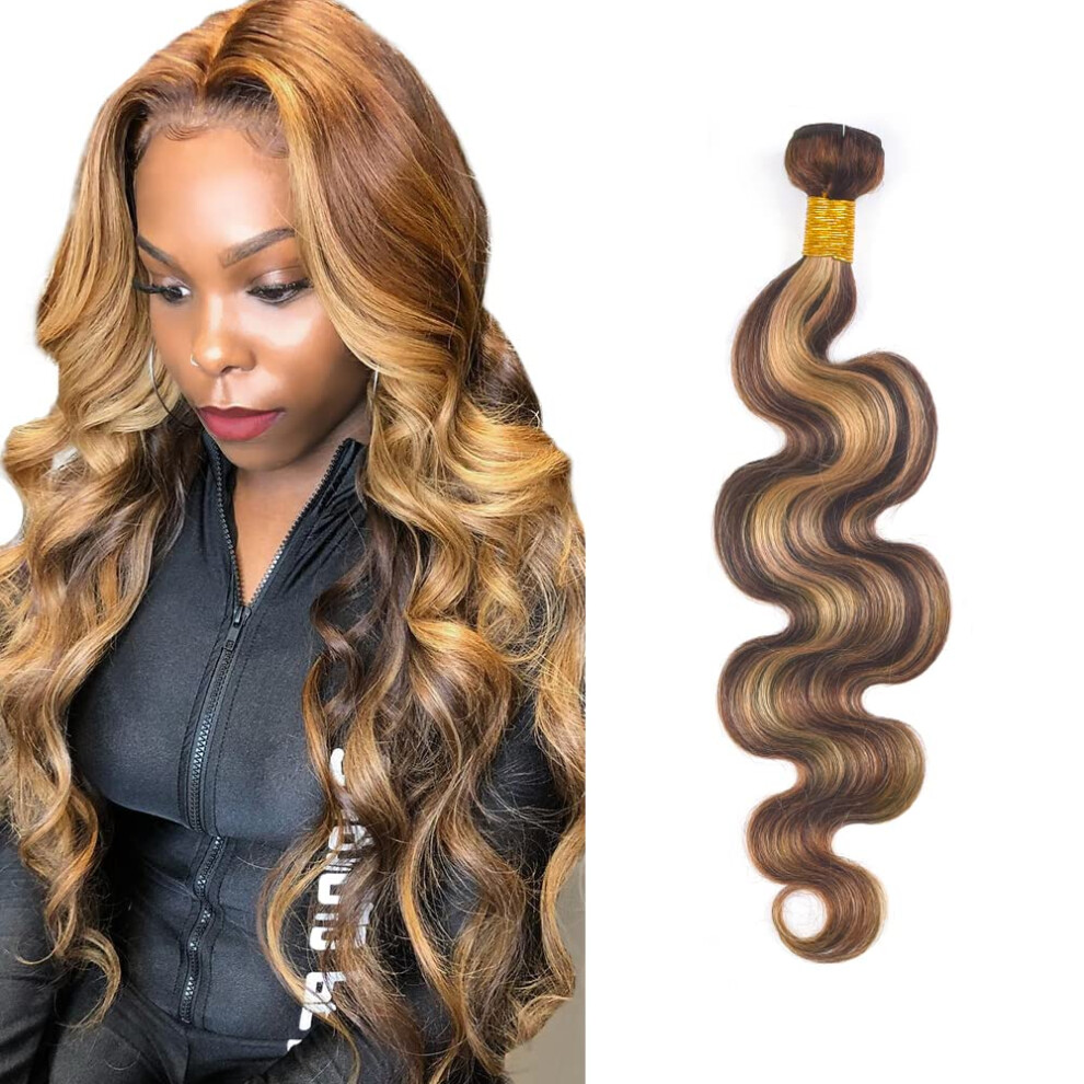 Unisex Brazilian Body Wave Ombre Highlight Remy Human Hair Extensions P4/27 18 Inch Honey Blonde