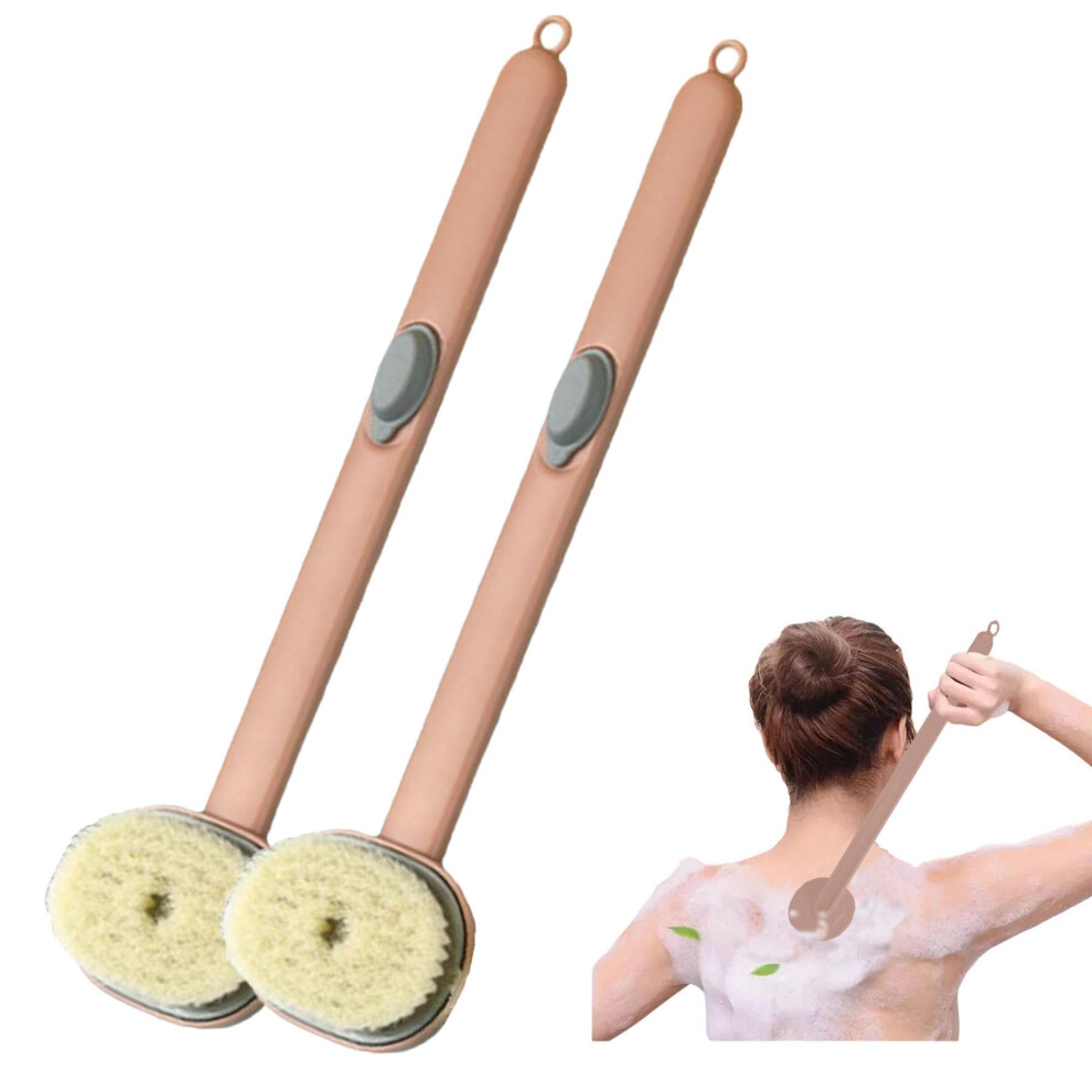 Pink Back Scrubber For Shower With Builtin Soap Dispenser, Long Handle Bath Brush Exfoliator 2Pcs