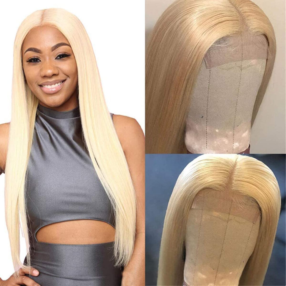 Unisex 613 Blonde Human Hair Wig 30 Inch Straight Brazilian Virgin Lace Front Pre Plucked Bleached Knots
