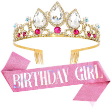 Lightweight Crystal Kids Crown Gold Plated Princess Tiara Girls Birthday Cloud Wave Design