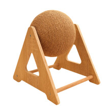 Wooden Sisal Cat Scratcher Ball Interactive Toy for Cats Kittens with Stable TipResistant Design