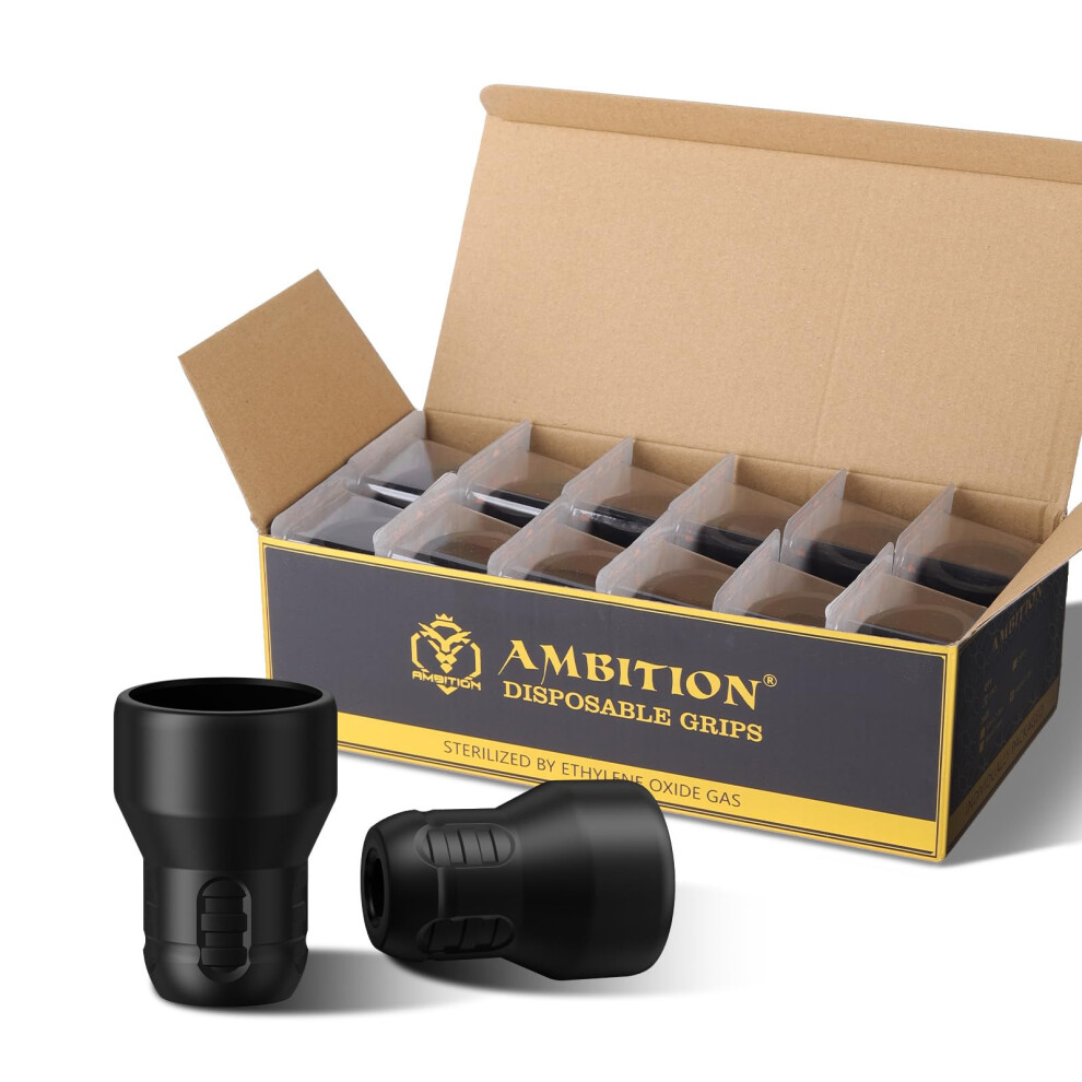 28mm Disposable Tattoo Grips with Click Adjust System, Ergonomic NonSlip Covers, 12pcs for Ambition Rotary Pen Machines
