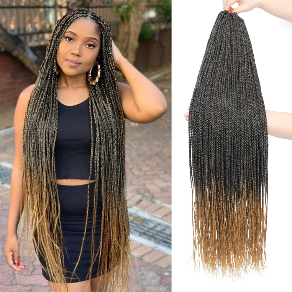 Unisex Crochet Hair Extensions 14 Inch Ombre Senegalese Twist Prelooped Braids Lightweight Easy Install
