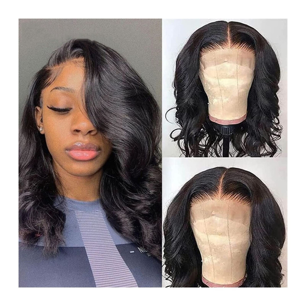 Unisex Brazilian Human Hair Wig Body Wave Short Bob 4X1 Lace Front Pre Plucked Natural Hairline For Women