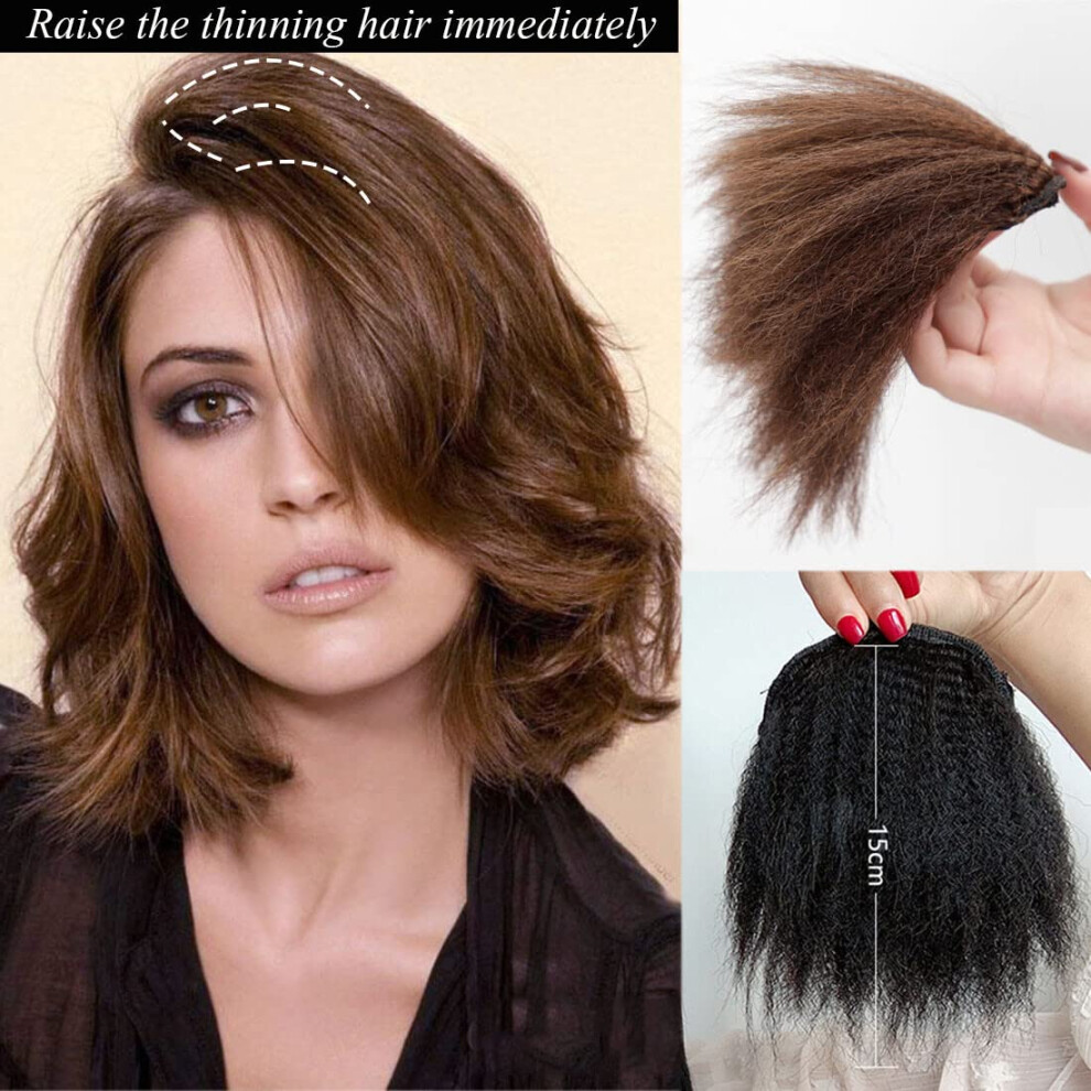 Unisex Black Hair Topper With Bangs Clip In Yaki Straight Synthetic Hairpiece For Instant Volume Boost