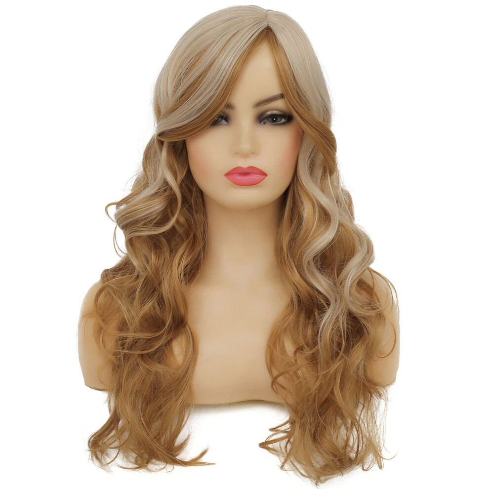 Ombre Blonde Curly Synthetic Wig for Women Long Heat Resistant Natural Looking Hair