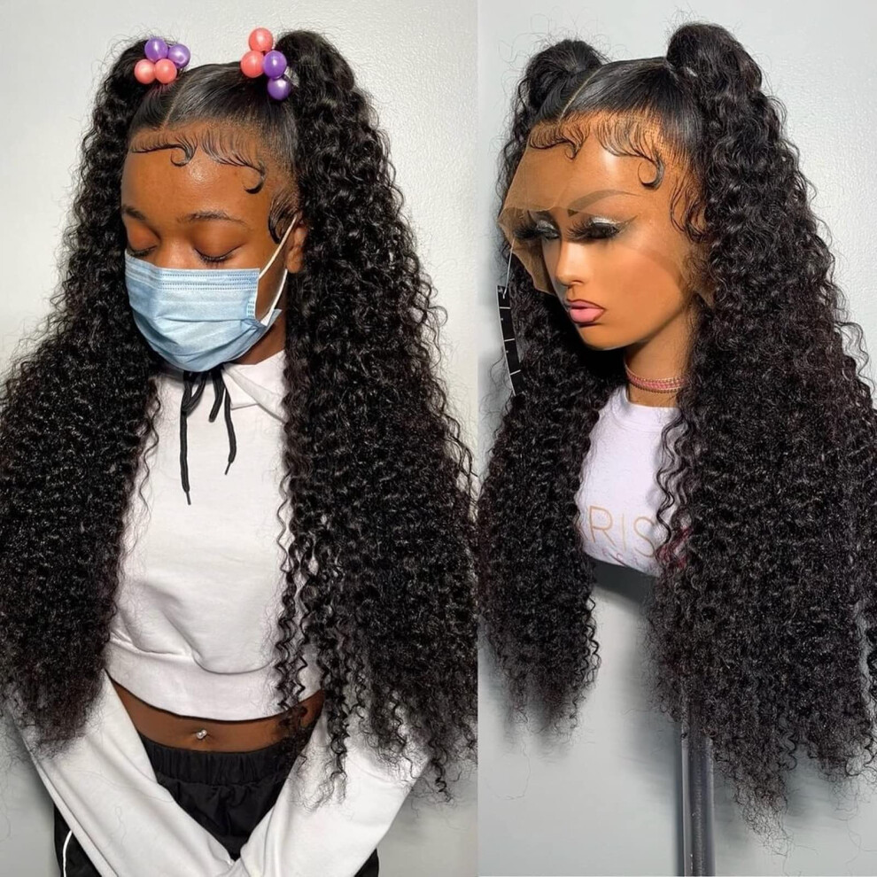 Unisex 13X4 Hd Transparent Deep Wave Lace Front Wig Brazilian Curly Human Hair Pre Plucked Hairline 20Inch