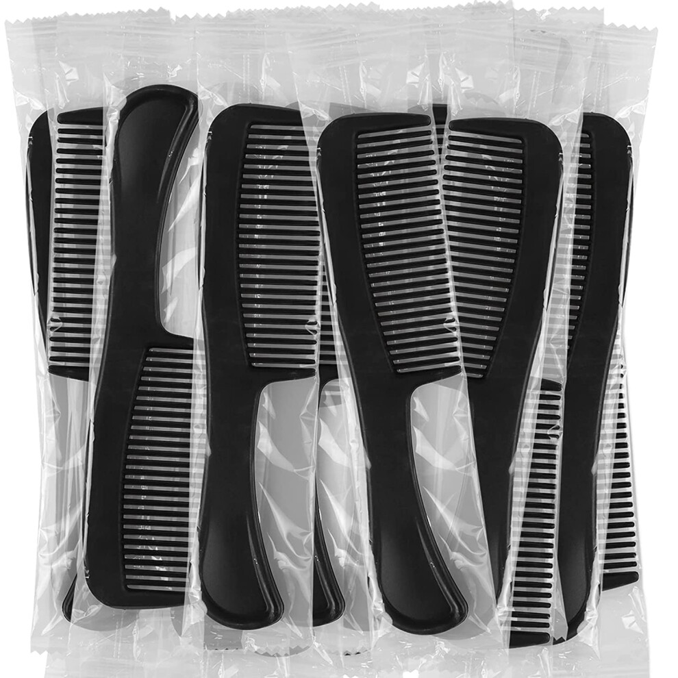 Unisex Black Plastic Hair Combs 30 Pack Individually Wrapped Wide Tooth 5.9 Inch Travel Comb Bulk For Hotel