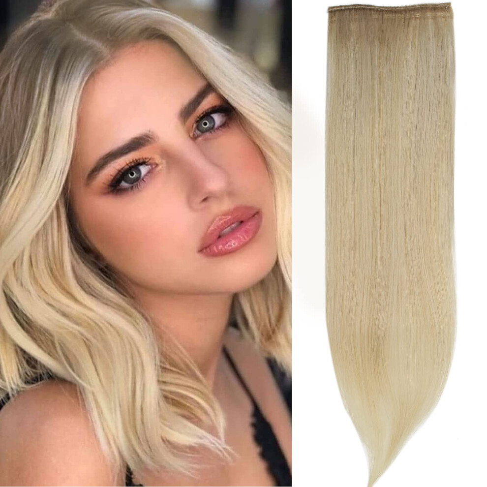 Clip In Human Hair Bangs for Women, 8 Inch Straight Fringe, TwoTone Ash Brown to Platinum Blonde