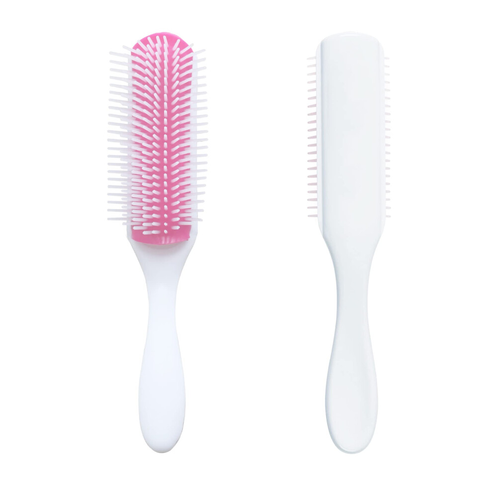 White 9 Row Detangling Hair Brush for Styling Curly Hair with Easy Clean Removable Cushion