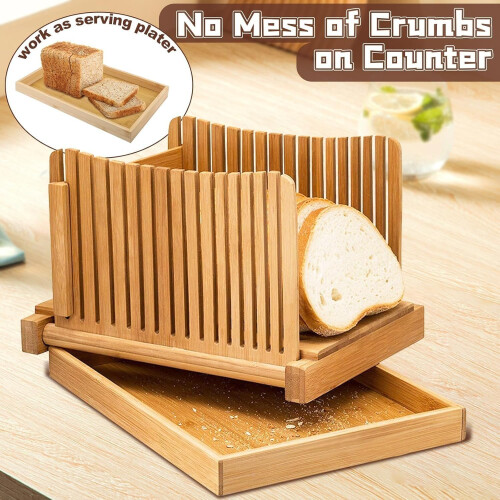 Bamboo Bread Slicer with ExtraWide Adjustable Slot for Precise Even Cutting, 11 Inch Guide 2