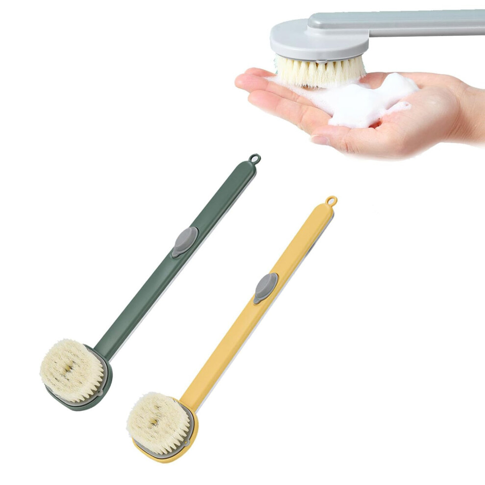Long Handle Shower Brush with Soft Bristles and Builtin Soap Dispenser, Detachable Back Scrubber 2PCS