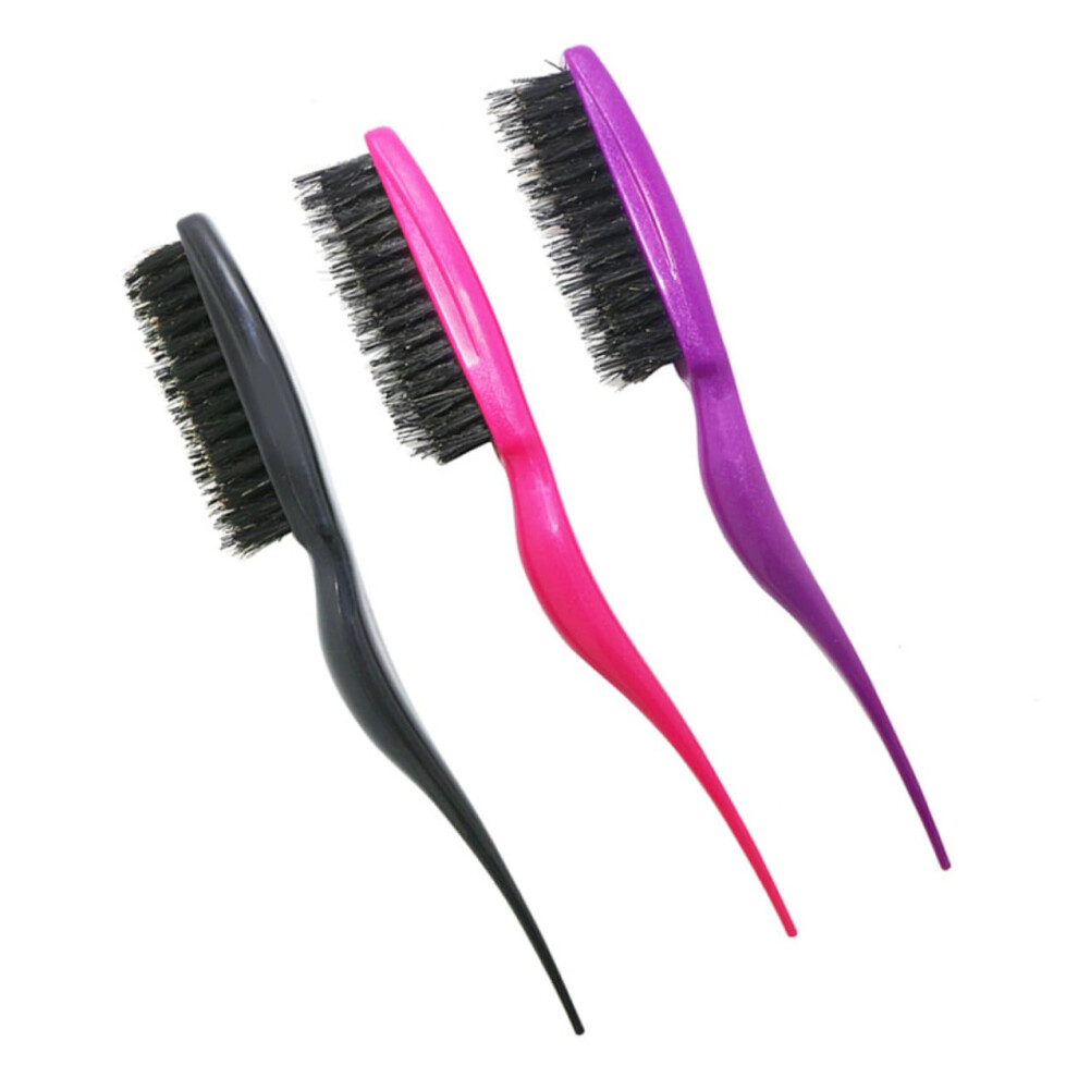 Boar Bristle Teasing Brush and Tail Comb Set for Hair Volume with Ergonomic Grip, 4pcs Random Colors