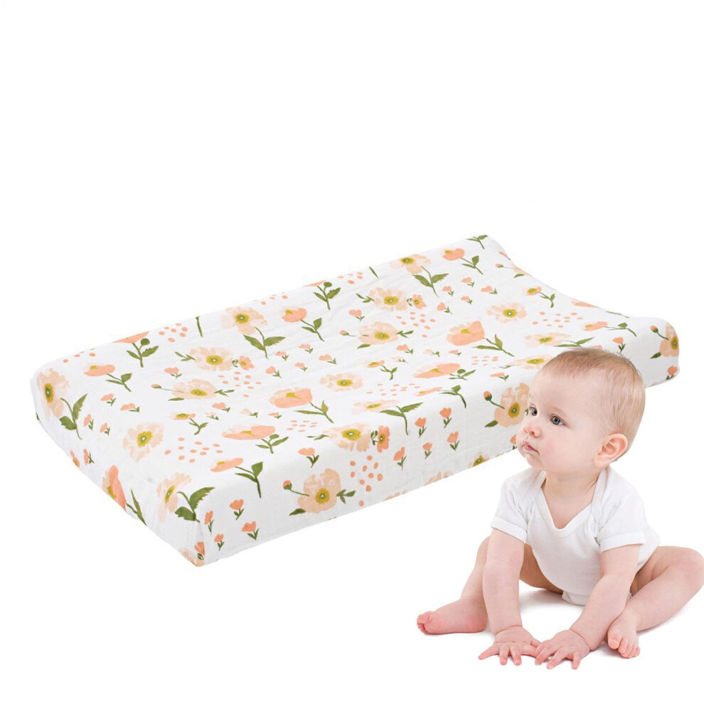 Baby Changing Pad Cover 32X16 Soft Breathable Cotton With Floral Print Fit For Nursery Red