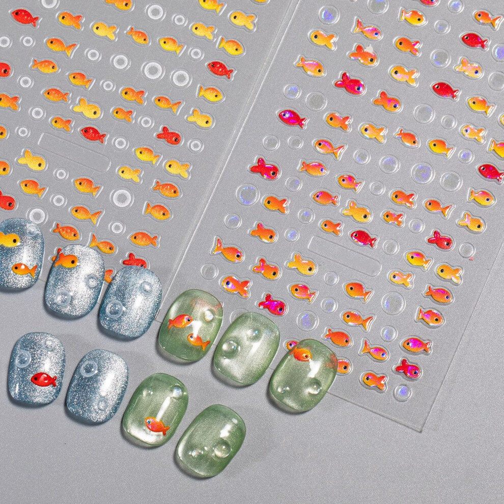 Gold Fish Nail Stickers 5D Embossed Self Adhesive Koi Fish Nail Decals For Women Girls Manicure