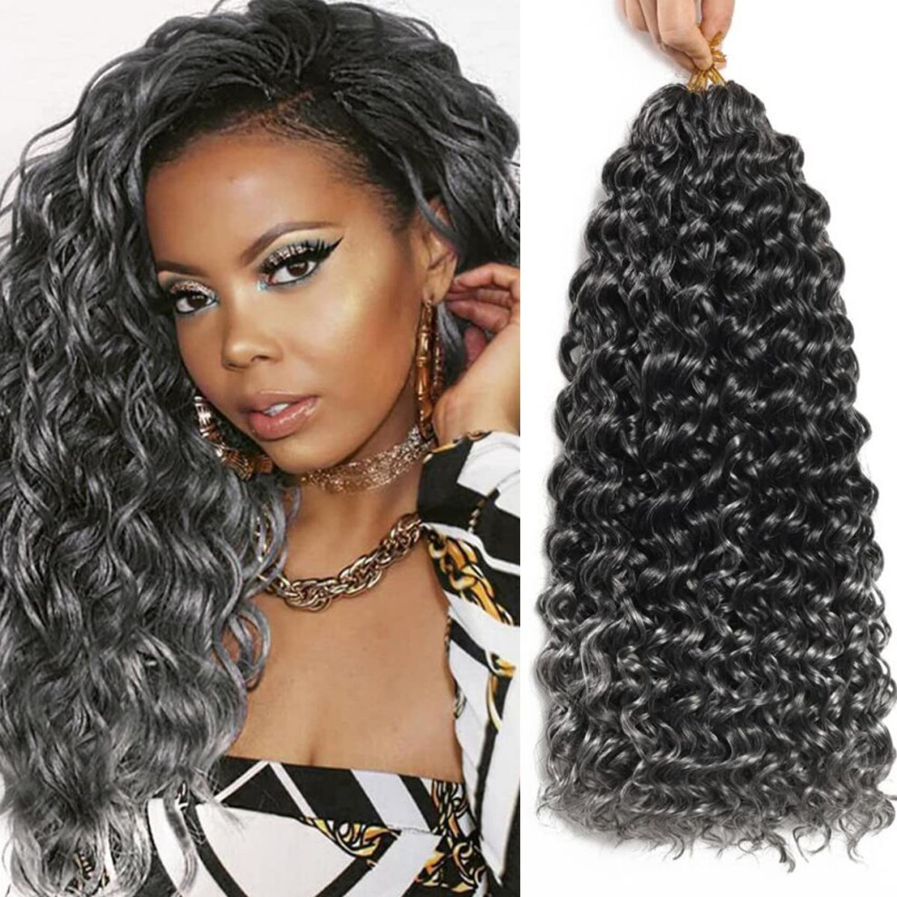Unisex Grey 18 Inch Water Wave Crochet Braiding Hair 6 Packs T1b/ Synthetic Curly Extensions Natural Texture