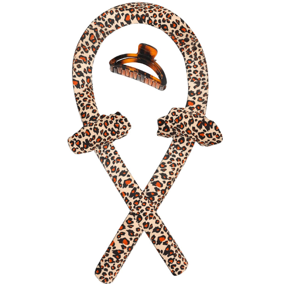 Leopard Print Heatless Hair Curler for Overnight Waves with Sponge Roller and Secure Hair Loop
