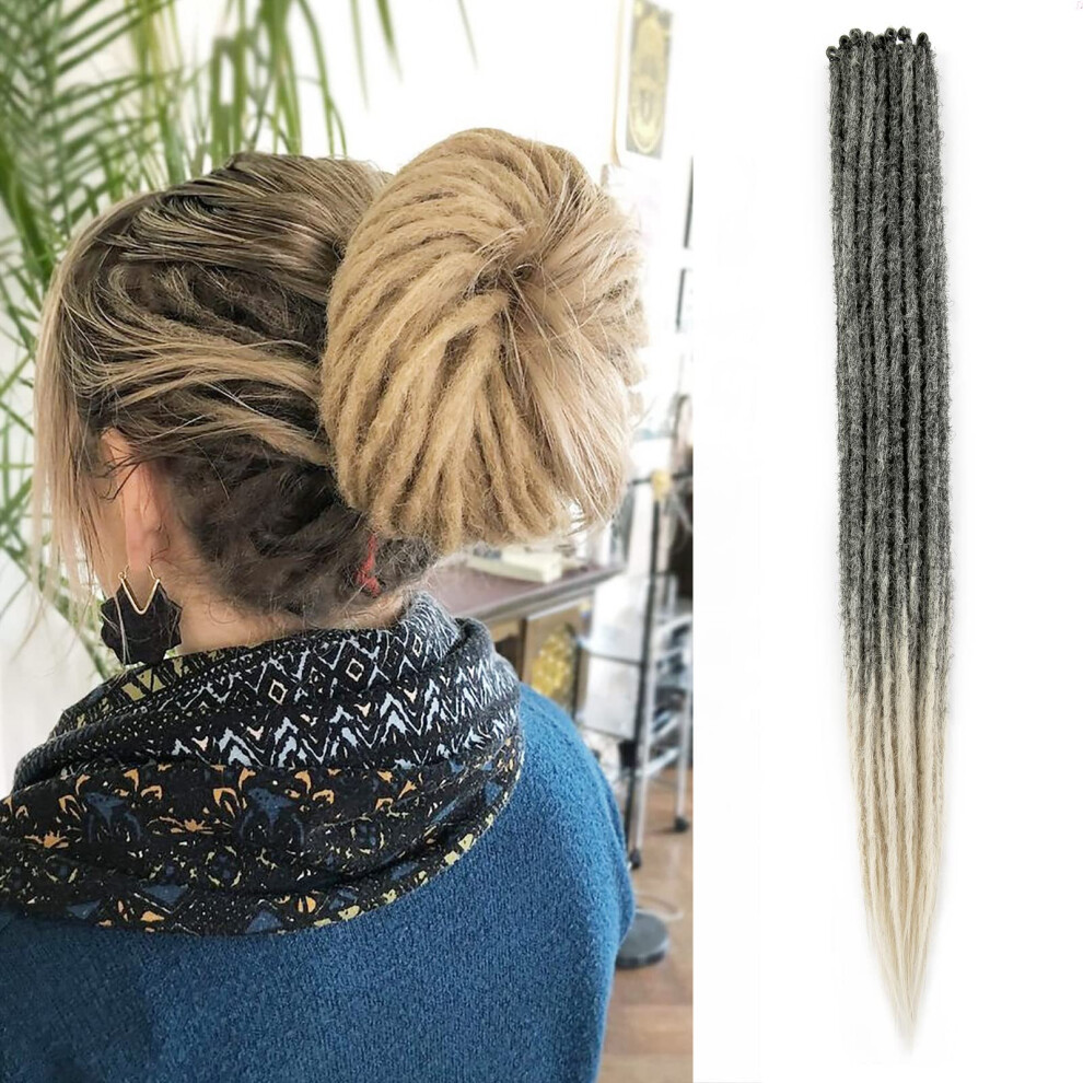 Unisex Black 24 Inch Synthetic Dreadlock Extensions 30 Strands Blonde Crochet Dreads With Beads And Hook