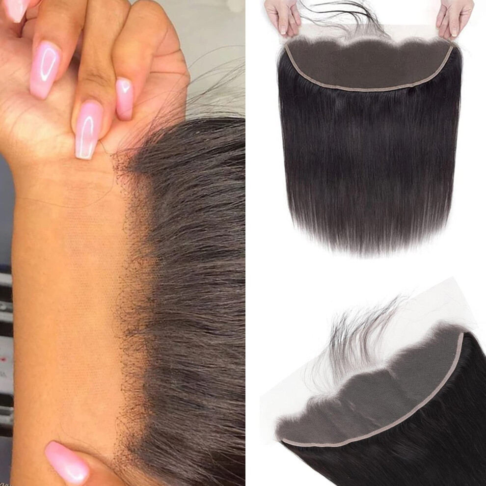 Unisex Hd Lace Frontal Wig 13X4 Brazilian Virgin Hair Closure Straight Pre Plucked 150% Density