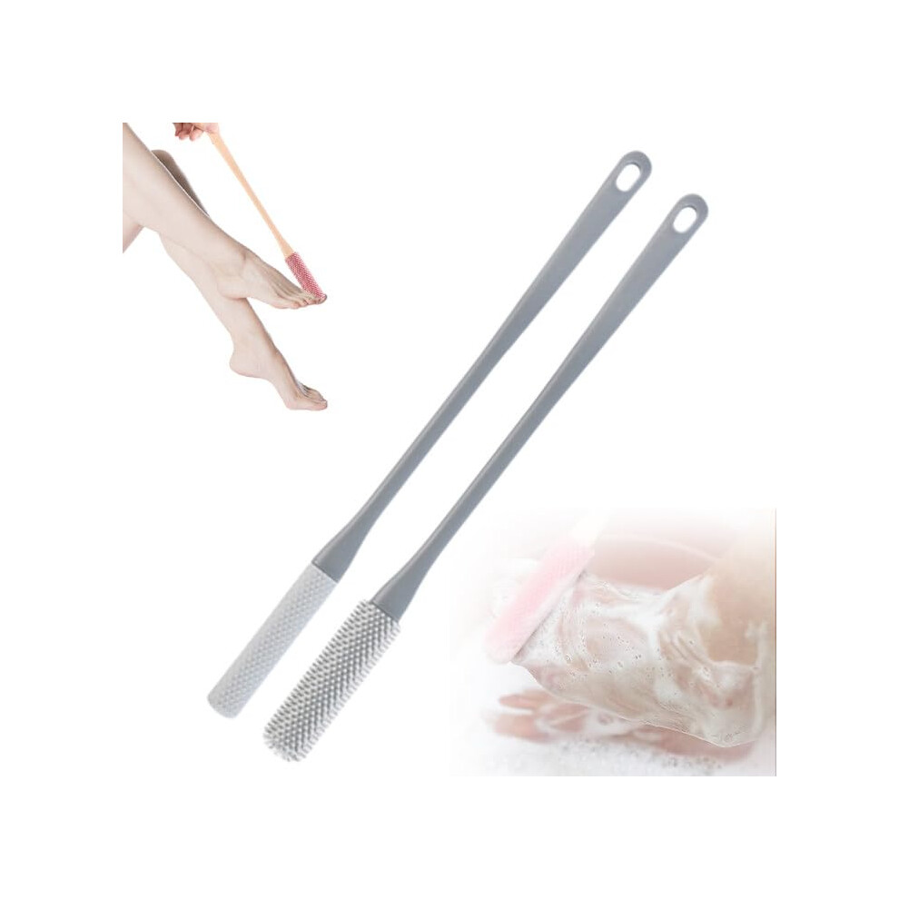 Long Handle Foot Scrubber with Soft Silicone Bristles and Toe Gap Cleaner for Shower â Gray