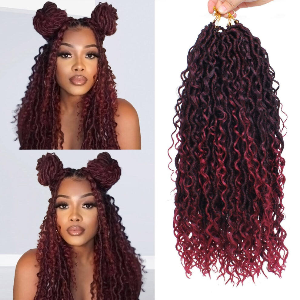 Unisex Black Goddess Locs Crochet Hair 18 Inch Boho Curly Faux Locs For Women Prelooped Extensions