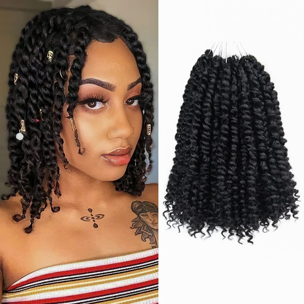 Unisex 10 Inch Short Passion Twist Crochet Hair 2 Packs Pretwisted Prelooped Braids 1B Curly Ends