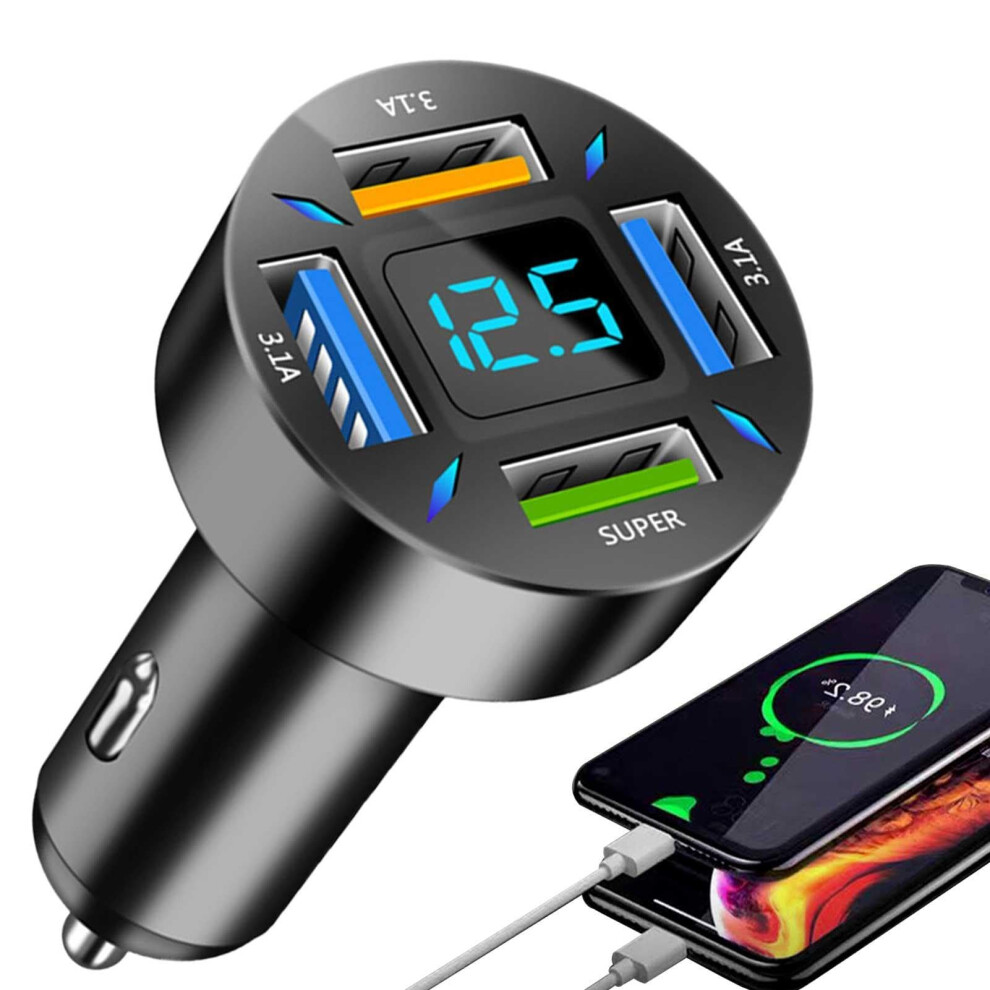 Usb C Car Charger 66W Pd Qc3.0 Fast Charging Adapter 4 Port With Led Voltage Display For Smartphone 9365369449619